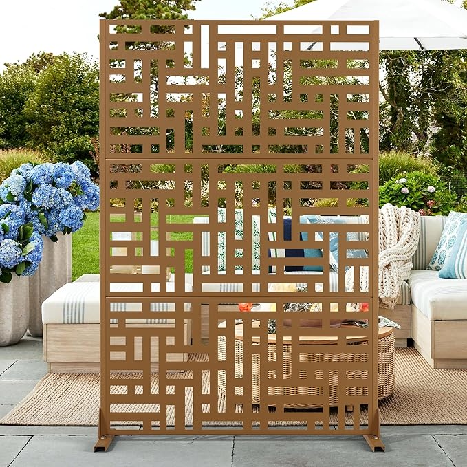 72" H×47" W Metal Privacy Screen Outdoor Privacy Screen Freestanding, Outdoor Privacy Screens and Panels for Patio Lawn Deck, Outdoor Privacy Panels Decorative Privacy Fence(Consists of 3 Panels)