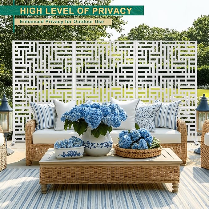 72" H×47" W Metal Privacy Screen Outdoor Privacy Screen Freestanding, Outdoor Privacy Screens and Panels for Patio Lawn Deck(Consists of 3 Panels)