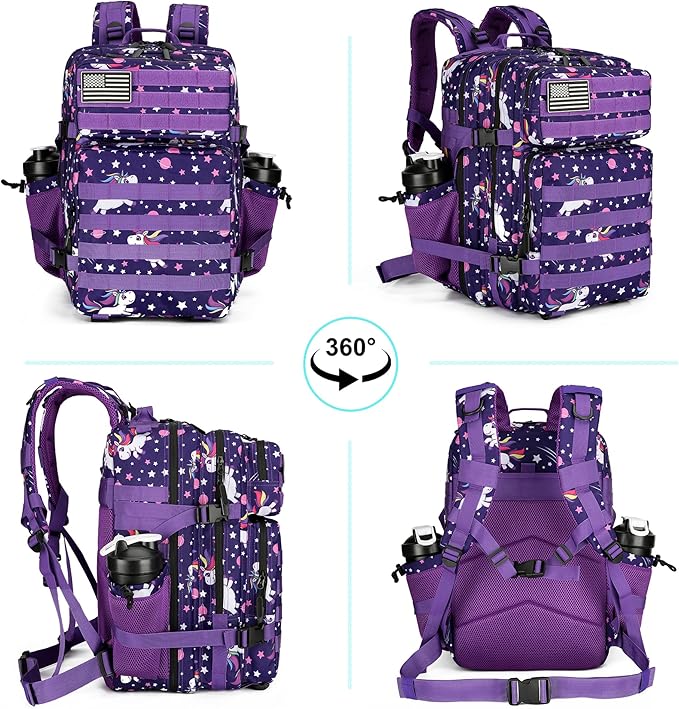25L Tactical Military Backpack Small Travel Rucksack for Men and Women Assault Pack Bug Out Bag Molle Daypack Gym Backpack with Bottle Holder (Purple Pony)