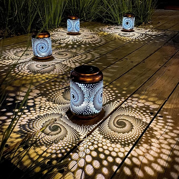 2 Pack Solar Lanterns Outdoor Hanging Metal Waterproof LED with Solar Powered Garden Patio Decorations Decor with Handle Christmas Gift Idea