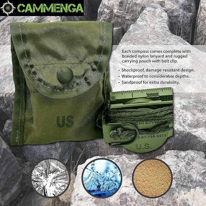 Cammenga Official US Military Tritium Lensatic Compass, Accurate Waterproof Hand Held Compasses with Pouch for Hiking Camping Navigation Survival Backpacking Orienteering