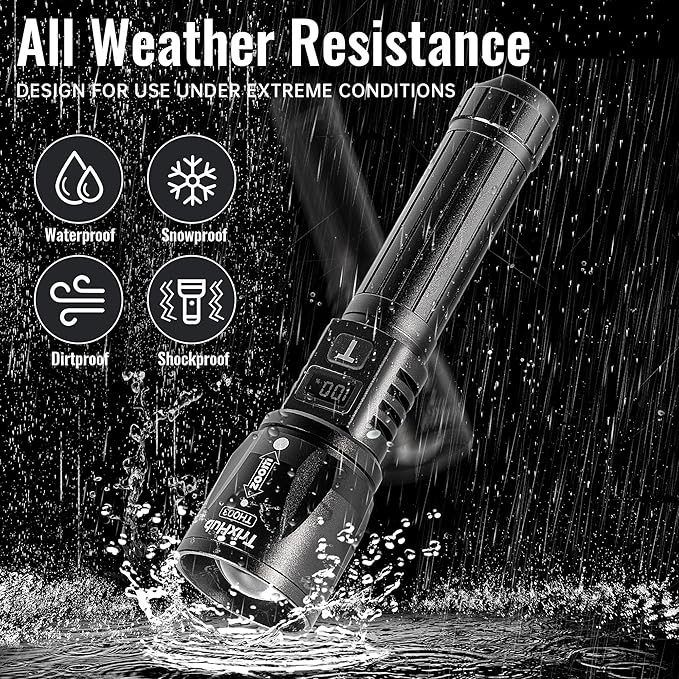 Rechargeable Flashlights 2Pack High Lumens, 5Mode Rechargeable Flashlights with LCD Digital Display, Super Bright Flashlight Adjustable Tactical Flash Light, High Powered LED Flashlight for Emergency