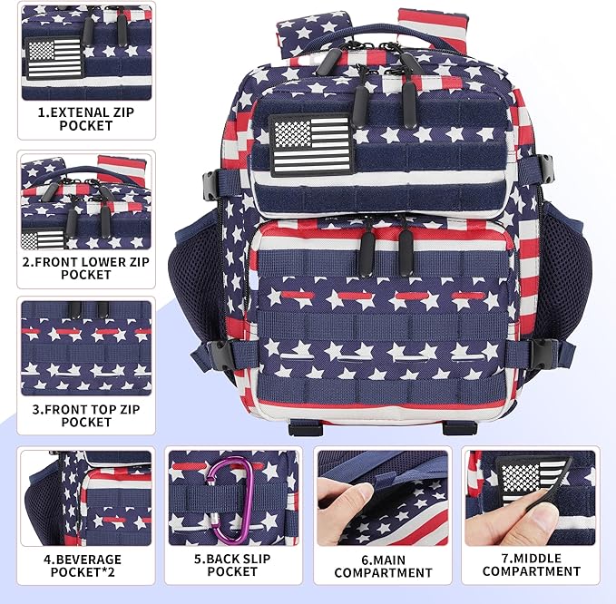 9L Mini Tactical Backpack 9L Assault Pack 9L Tactical Backpack Hiking Fitness Backpack(Striped Flag)