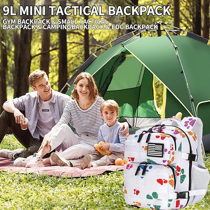 9L Mini Tactical Backpack for Men and Women, Tactical Backpack Small for Hiking, Small Tactical Bag (Colorful Cat's Paw)