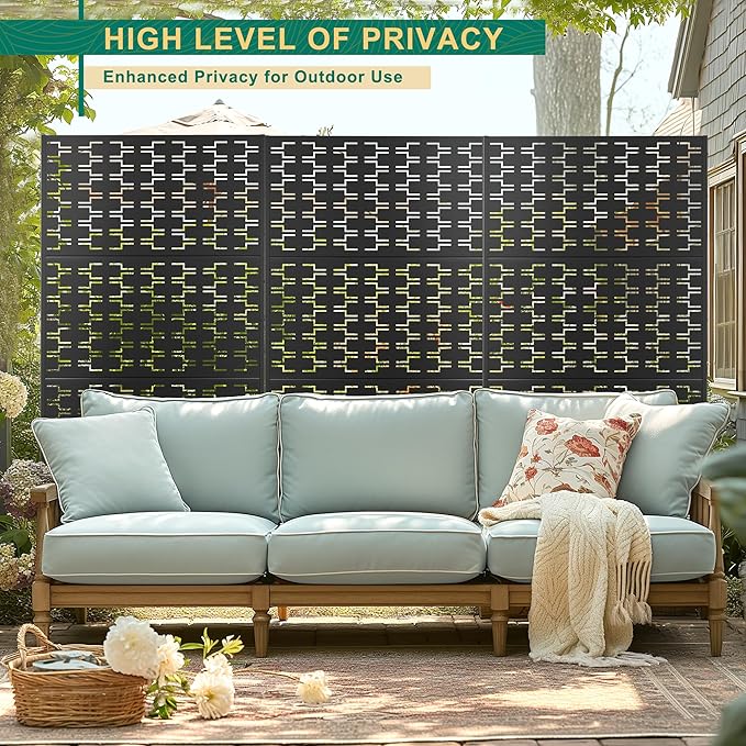 72" H×47" W Metal Privacy Screen Outdoor Privacy Screen Freestanding, Outdoor Privacy Panels for Patio Lawn Deck, Decorative Fence(Consists of 3 Panels)
