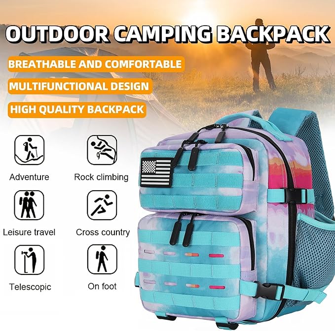 9L Mini Tactical Backpack 9L Assault Pack 9L Tactical Backpack Hiking Fitness Backpack(Rainbow Tie-Dye)