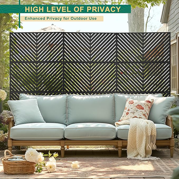 72" H47" W Metal Outdoor Privacy Screen - Freestanding, Decorative Fence (3 Panels)