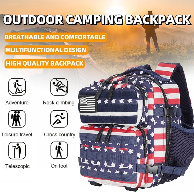 9L Mini Tactical Backpack 9L Assault Pack 9L Tactical Backpack Hiking Fitness Backpack(Striped Flag)