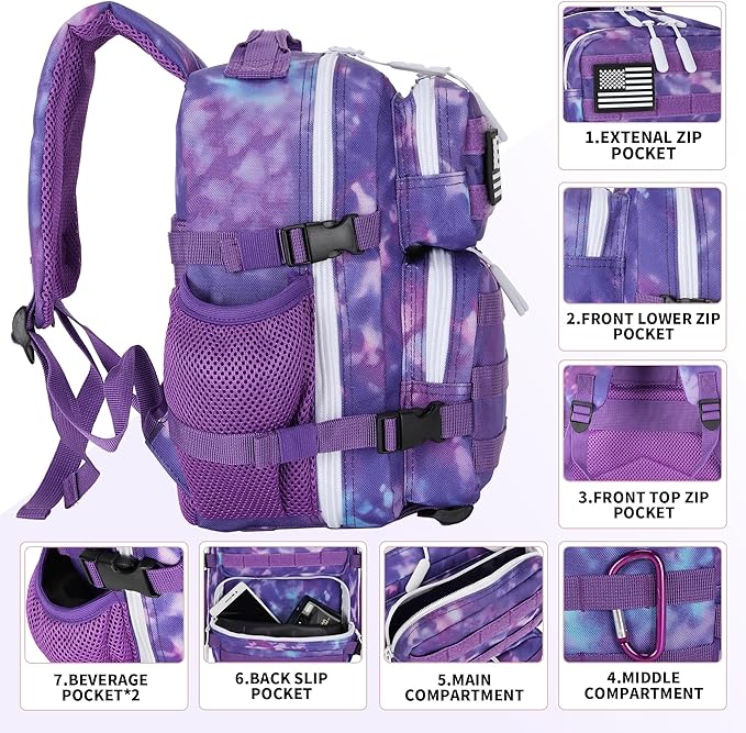 9L Mini Tactical Backpack for Men and Women, Tactical Backpack Small for Hiking, Small Tactical Bag (Purple Tie-Dye)