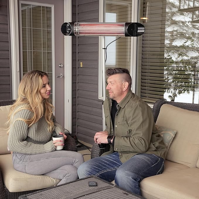 1500W Carbon Infrared Heater - Indoor/Outdoor Electric Patio, Deck, & Garage Heater - Wall-Mounted with Remote Control - Experience Next-Generation, Efficient Heating. (Black)