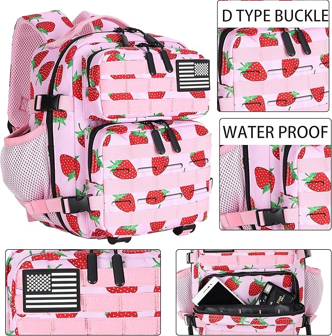 9L Mini Tactical Backpack 9L Assault Pack 9L Tactical Backpack Hiking Fitness Backpack(Strawberry)
