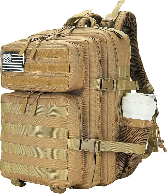 25L Military Tactical Backpack Small Army Assault Pack Molle Daypack for Men and Women for Work Travel Gym Outdoor Hiking Camping (Khaki)