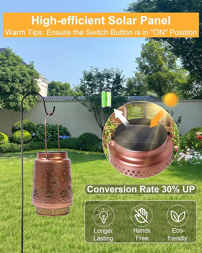 Butterfly Solar Lanterns Outdoor Waterproof, Garden Decor Birthday Gifts for Women Mom Grandma Sister, Metal Hanging Solar Lights Outside Decorative for Yard Patio Backyard Deck Porch Decorations