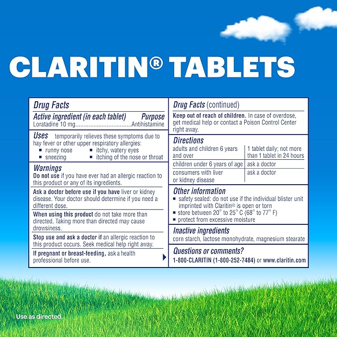 Claritin Allergy Medicine for Adults, 24-Hour Non-Drowsy Loratadine 10mg Pills, Antihistamine, 100 Tablets