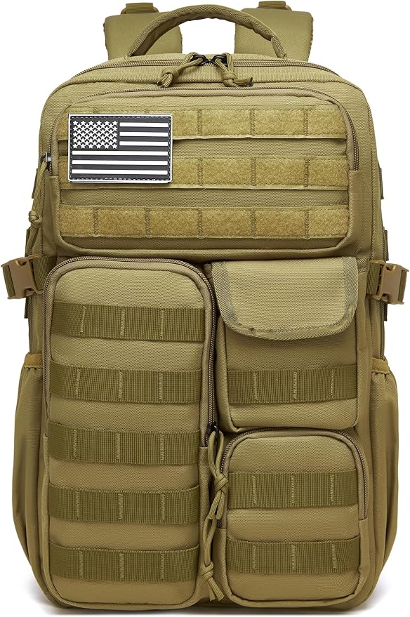 Wotony Tactical Backpack - Military waterproof backpack with multiple pockets and tactical gear for the outdoors (khaki, 30L)