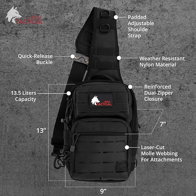 WOLF TACTICAL EDC Sling Bag - Concealed Carry Shoulder Bag for Range, Travel, Hiking, Outdoor Sports (Tan)
