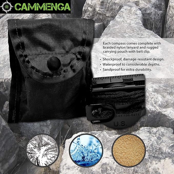 Cammenga Official US Military Tritium Lensatic Compass, Accurate Waterproof Hand Held Compasses with Pouch for Hiking Camping Navigation Survival Backpacking Orienteering
