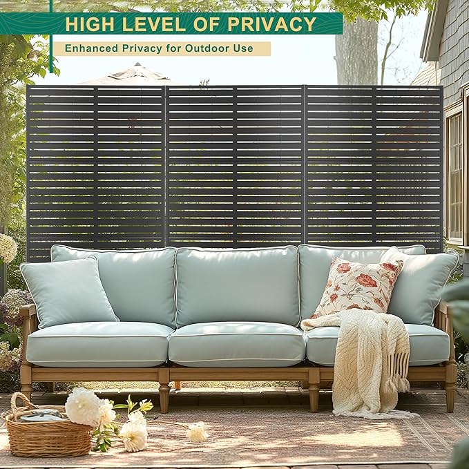 72" H×47" W Metal Privacy Screen Outdoor Privacy Screen Freestanding, Outdoor Privacy Screens and Panels for Patio Lawn Deck, Outdoor Privacy Panels Decorative Privacy Fence(Consists of 3 Panels)