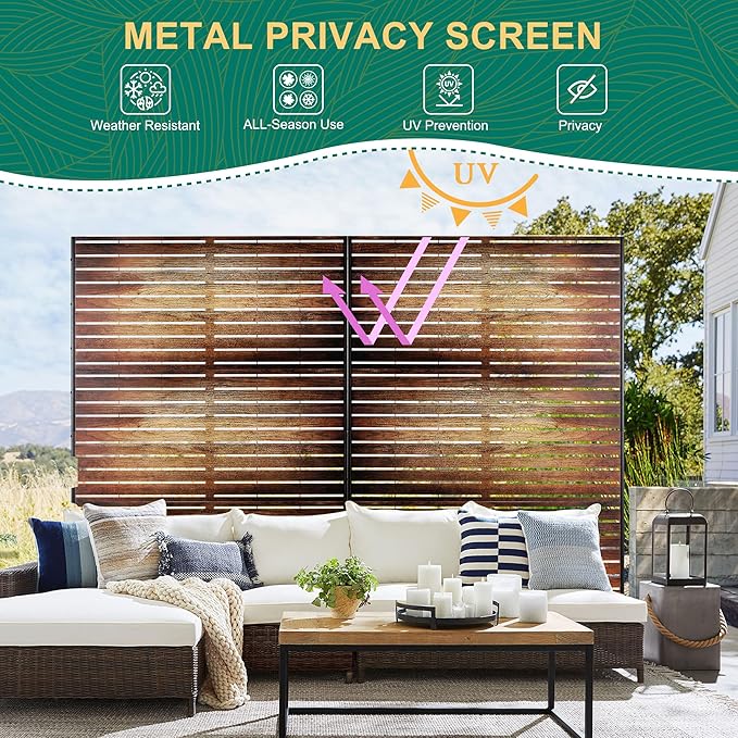 72" H47" W Metal Outdoor Privacy Screen - Freestanding, Decorative Privacy Fence (3 Panels)