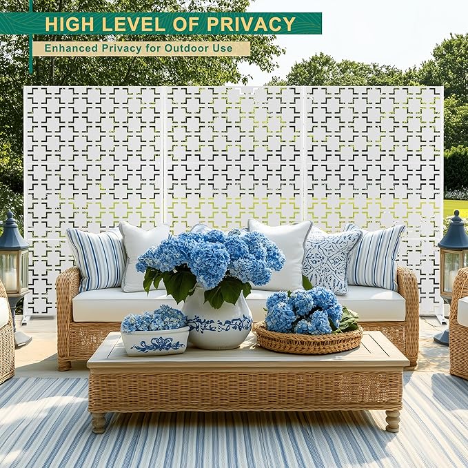 72" H×47" W Metal Privacy Screen Outdoor Privacy Screen Freestanding, Outdoor Privacy Screens and Panels for Patio Lawn Deck(Consists of 3 Panels)