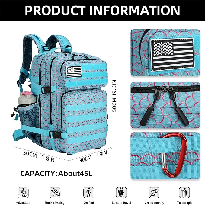 45L Military Tactical Backpack Hiking Backpacks Tactical Gear Camo Back Pack Army Molle Bag Rucksack Fitness Daypack