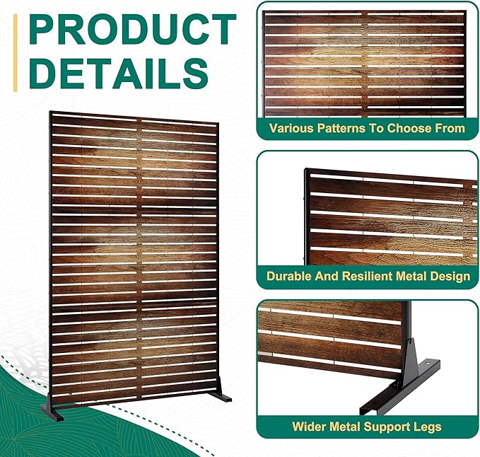 72" H47" W Metal Outdoor Privacy Screen - Freestanding, Decorative Privacy Fence (3 Panels)