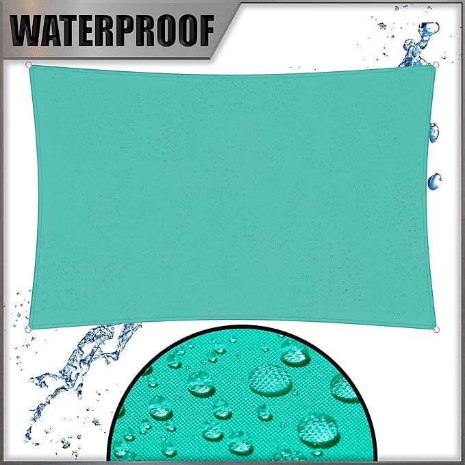Amgo 10' x 10' Custom Size Turquoise Rectangle Square Waterproof Sun Shade Sail Order to Make UPF50+ AMWTPR0712 Canopy Awning, 98% UV Blockage Water Resistant, Backyard Patio Garden (We Customize)