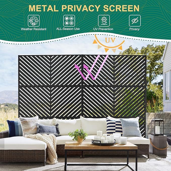 72" H47" W Metal Outdoor Privacy Screen - Freestanding, Decorative Fence (3 Panels)