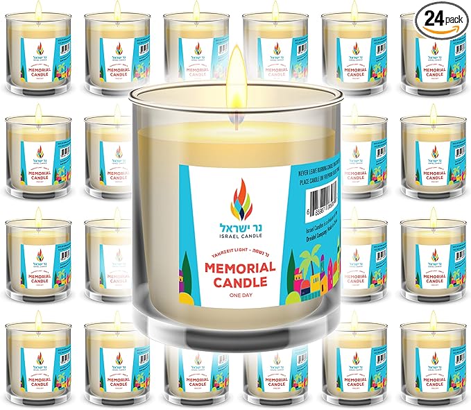 24 Hour Candles, 1 Day Glass Yahrzeit Memorial Candles (24 Pack) | Burns for Approximately 26 Hours, Good for Yizkor and Yahrzeit, 1 Day Candle in Glass Tumbler