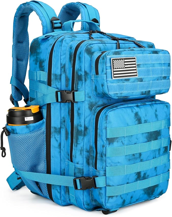 45L Tactical Assault Backpack 3 day assault pack with Molle Waterproof backpack Rucksack for Tactical Backpacks (Blue water pattern)