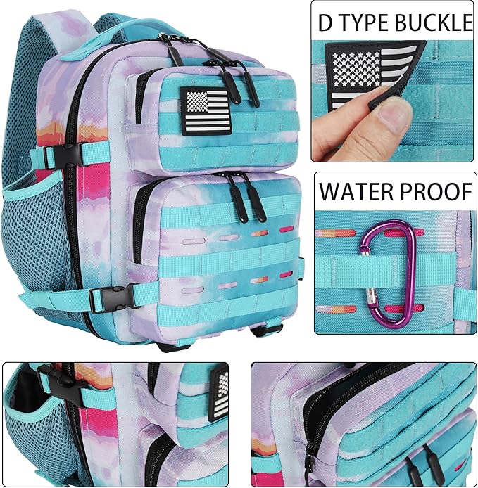 9L Mini Tactical Backpack 9L Assault Pack 9L Tactical Backpack Hiking Fitness Backpack(Rainbow Tie-Dye)