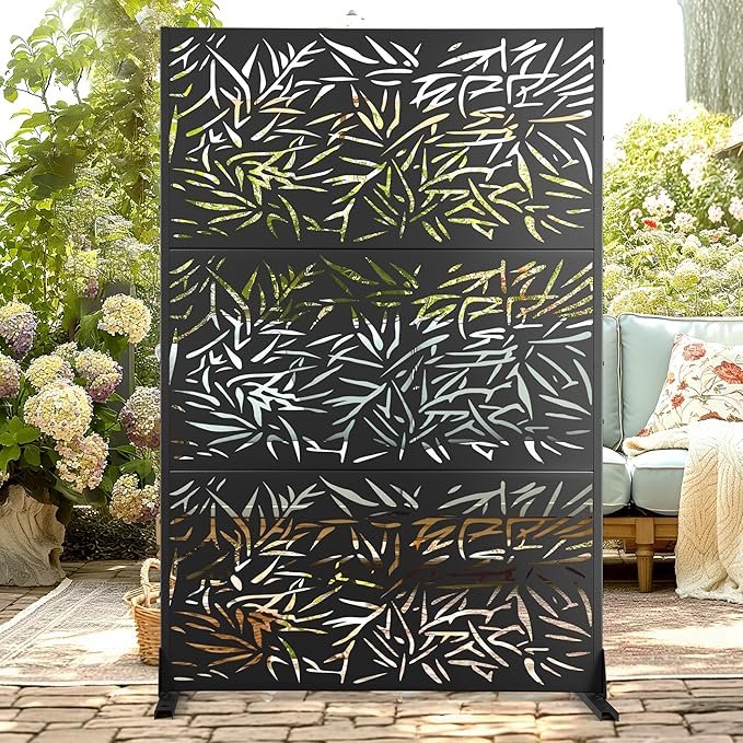 72" H47" W Metal Outdoor Privacy Screen - Freestanding, Decorative Fence (3 Panels)