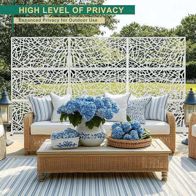 72" H×47" W Metal Privacy Screen Outdoor Privacy Screen Freestanding Outdoor Privacy Screens and Panels for Patio Lawn Deck (Consists of 3 Panels)