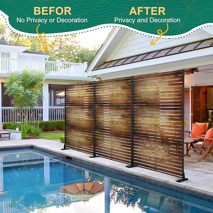 72" H47" W Metal Outdoor Privacy Screen - Freestanding, Decorative Privacy Fence (3 Panels)