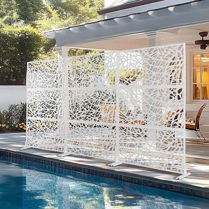72" H×47" W Metal Privacy Screen Outdoor Privacy Screen Freestanding Outdoor Privacy Screens and Panels for Patio Lawn Deck (Consists of 3 Panels)