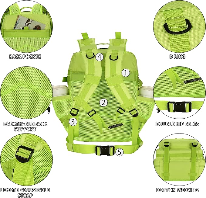 25L Tactical Backpack Small Military Tactical Backpack Molle Bag Heavy Duty Assault Pack for Work Gym Outdoors (Bright Green)