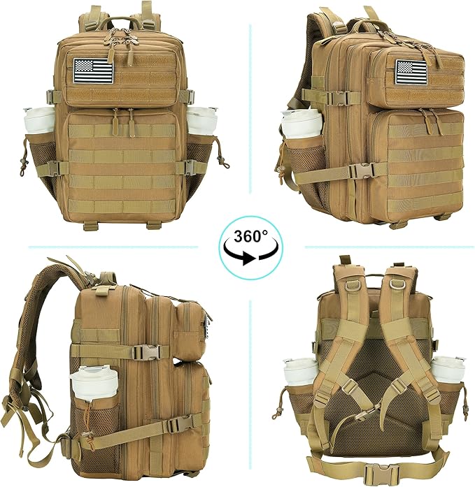 25L Military Tactical Backpack Small Army Assault Pack Molle Daypack for Men and Women for Work Travel Gym Outdoor Hiking Camping (Khaki)