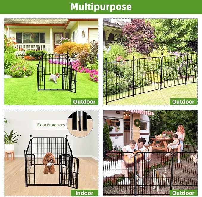 ADAVIN Dog Playpen with Low Threshold Door, 40 inch 4 Panels Total 8.9 Ft(L) Garden Fence, Dog Fence Outdoor for Yard, Black Metal Portable Pet Playpen for Large Medium Small Dogs, Dog Fencing