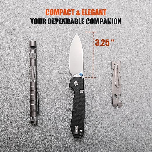 Vosteed Raccoon EDC Folding Pocket knife with Clip, Top Liner Lock Knife with 3.25" Sandvik 14C28N Steel Blade, Micarta Handle for Camping, Hiking - A2903