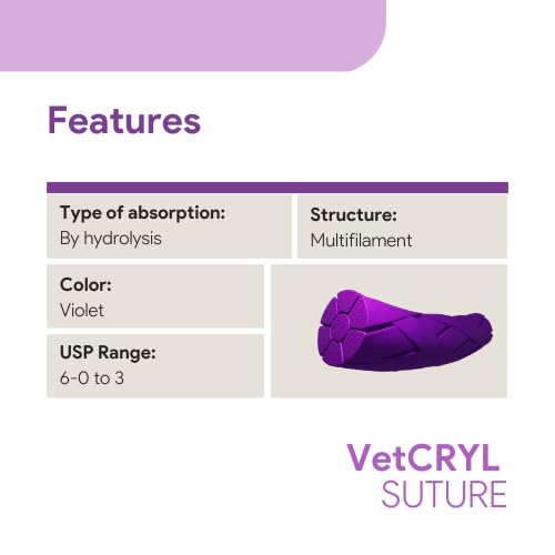 VeterSut VetCRYL Absorbable Surgical Suture USP Size 3-0, (FS-2) 3/8 19mm Reverse Cutting Needle, 36 Inches (90 cm), 12 Count, Veterinary Use