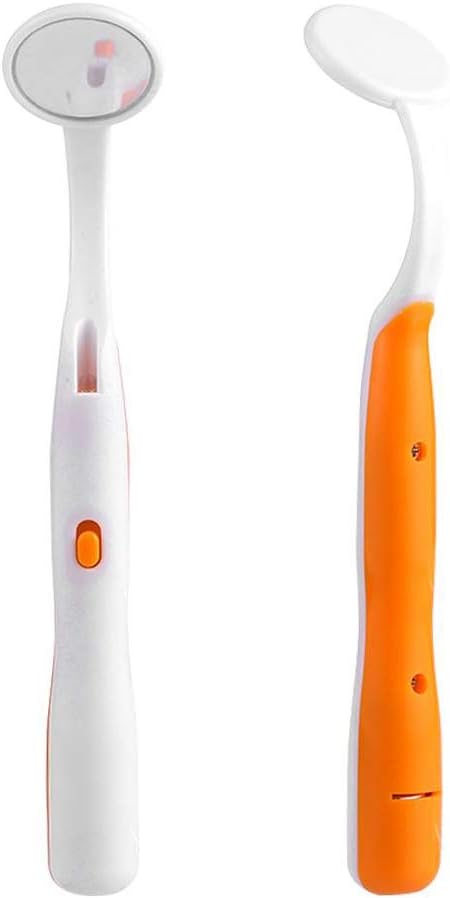 2 Pcs Dental Mirror with Light Tool LED Lighted Teeth Inspection Mirror Anti Fog Curve Angle Dentist Oral Care Tool