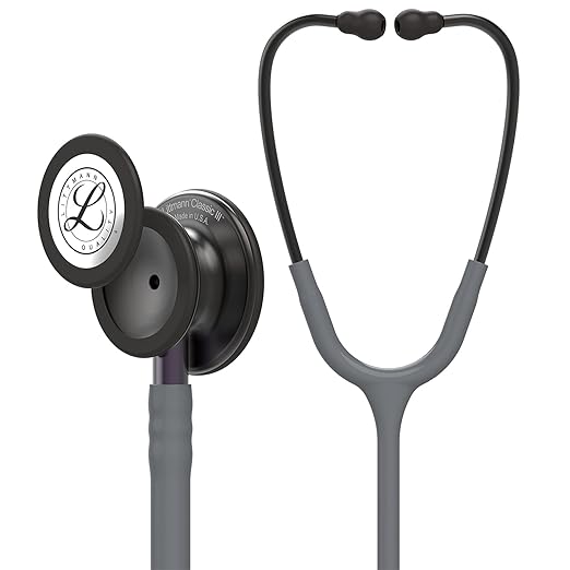 3M Littmann Classic III Monitoring Stethoscope, 5873, More Than 2X as Loud, Weighs Less, Stainless Steel Smoke-Finish Chestpiece, Grey Tube, 27" Violet Gray Stem, and Smoke Headset