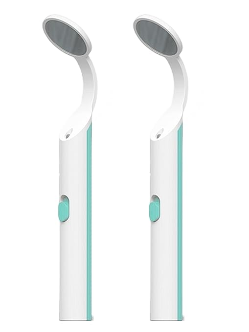2 Pieces Dental Mirror with Light - LED Lighted Teeth Inspection Mirror, Anti Fog Curve Angle Mouth Mirrors Dentist Oral Assistant Care Tool Accessories (Light Green)