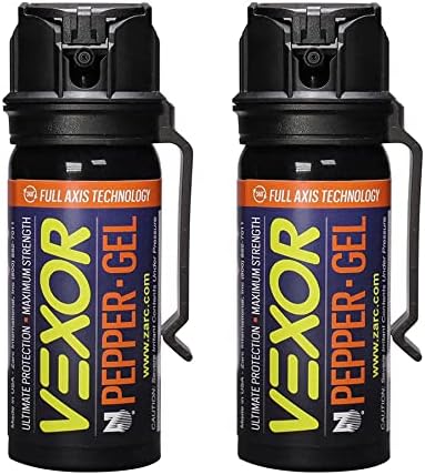 VEXOR Pepper Gel from Zarc, Maximum Strength Police Pepper Spray, Gel is The Future, Full Axis Technology Shoots from Any Angle 18-feet, Flip-top Safety