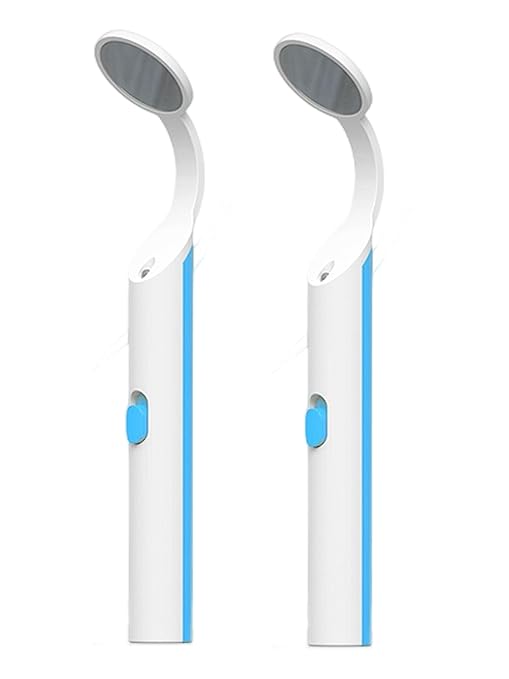 2 Pieces Dental Mirror with Light - LED Lighted Teeth Inspection Mirror, Anti Fog Curve Angle Mouth Mirrors Dentist Oral Assistant Care Tool Accessories (Light Blue)