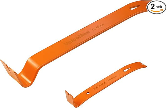 ValueMax 2-piece Flat Pry Bar Set, Includes 7-1/2” Mini Pry Bar, 15” Heavy Duty Nail Puller, Claw Bar, Wonder Bar, Corrosion Resistant Carbon Steel Made, for Kitchen Remodel, Prying Apart Boards