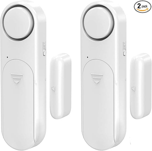 Window and Door Alarm When Opened (2 Pack) for Kids Safety/Home Security, Wireless Sliding Door Opening Sensor Alarms for Dementia, 120dB Burglar Alert, Ideal for Business, Garage, Apartment, White