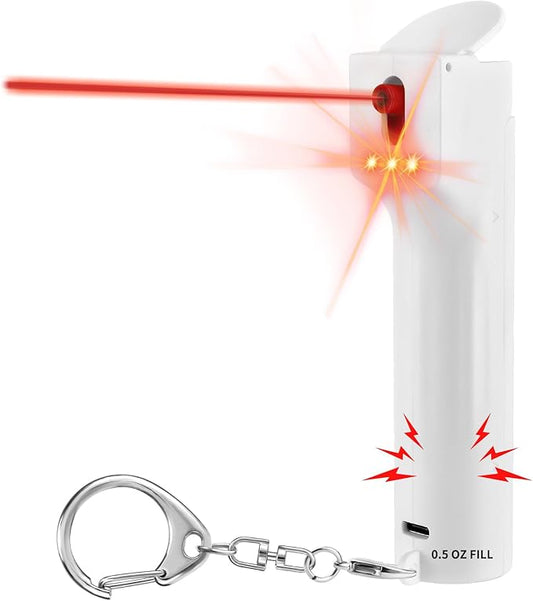 3-in-1 Personal Safety Alarm with Pepper Spray Gel for Women Self Defense Keychain, Defence Protection Tools, Refillable Cartridge, Extremely Loud 140dB Whistle, Led Flash Light, Safe Gifts for Teens