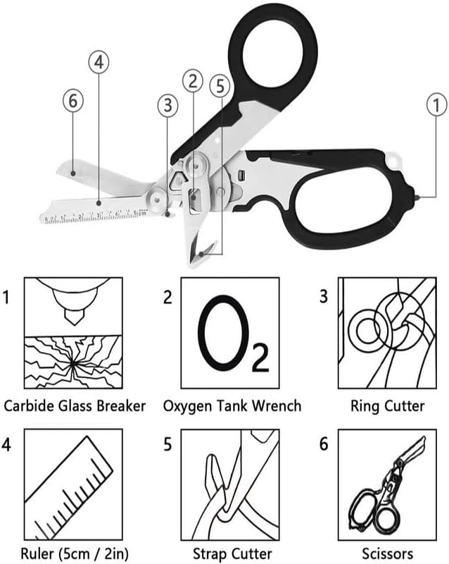 6-in-1 Trauma Clipper, Folding Emergency Clipper, Outdoor Camping Tool, Seat Belt Cutter, Oxygen Cylinder Wrench, Free Adjustable Wrench (Yellow Black Handle)