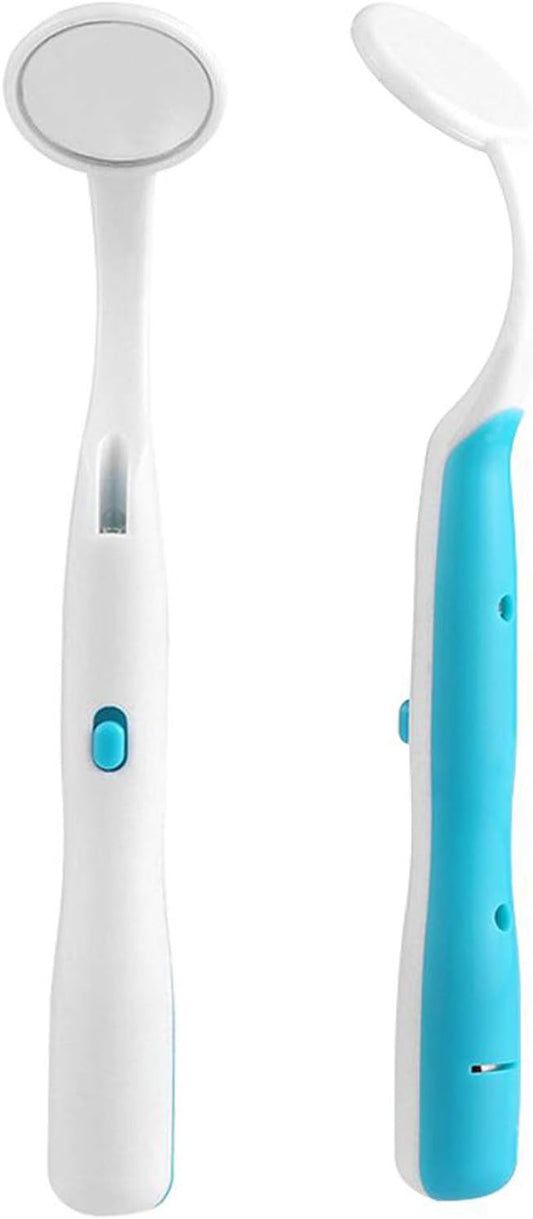 2 Pcs Dental Mirror with Light Tool LED Lighted Teeth Inspection Mirror Anti Fog Curve Angle Dentist Oral Care Tool